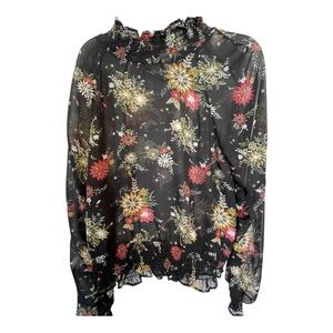 Jasmine Black and Pink Ruffled Blouse